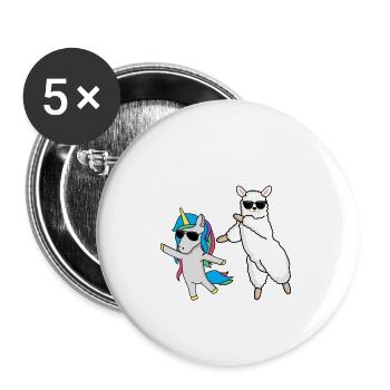 Dabbendes Lama mit Einhorn und Sonnenbrillen - Buttons klein 25 mm (5er Pack) - Weiß - Vorne