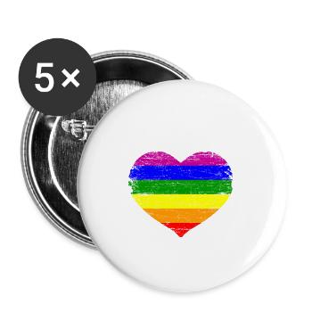 Cadeau de fierté de coeur d'arc-en-bande LGBT - Lot de 5 petits badges (25 mm) - blanc - Devant