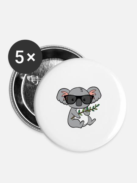 Koala mit Brille - Buttons klein 25 mm (5er Pack) - Weiß