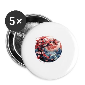 Kirschblüte Japanisch Berg Flusslandschaft - Buttons klein 25 mm (5er Pack) - Weiß - Vorne