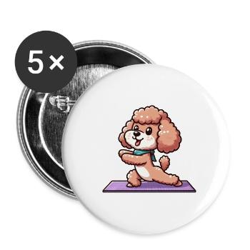 Caniche Yoga Exercices Méditation Formation - Lot de 5 petits badges (25 mm) - blanc - Devant