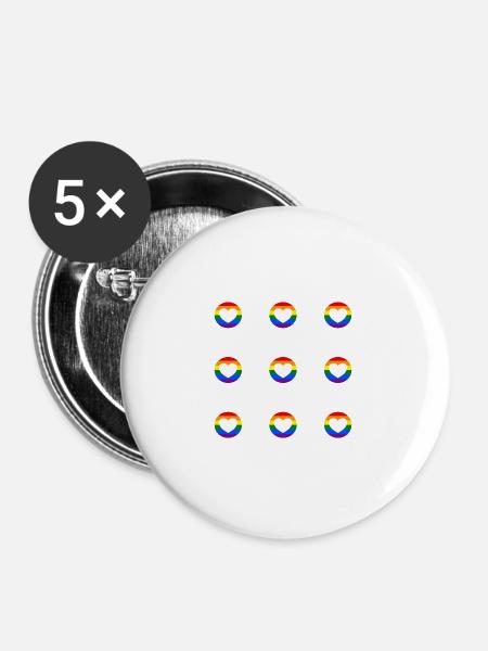 Regenbogen Herz LGBTQ Pride - Buttons klein 25 mm (5er Pack) - Weiß