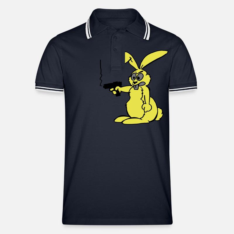 Hase mit Waffe - Männer Tipped Poloshirt - Navy/Weiß