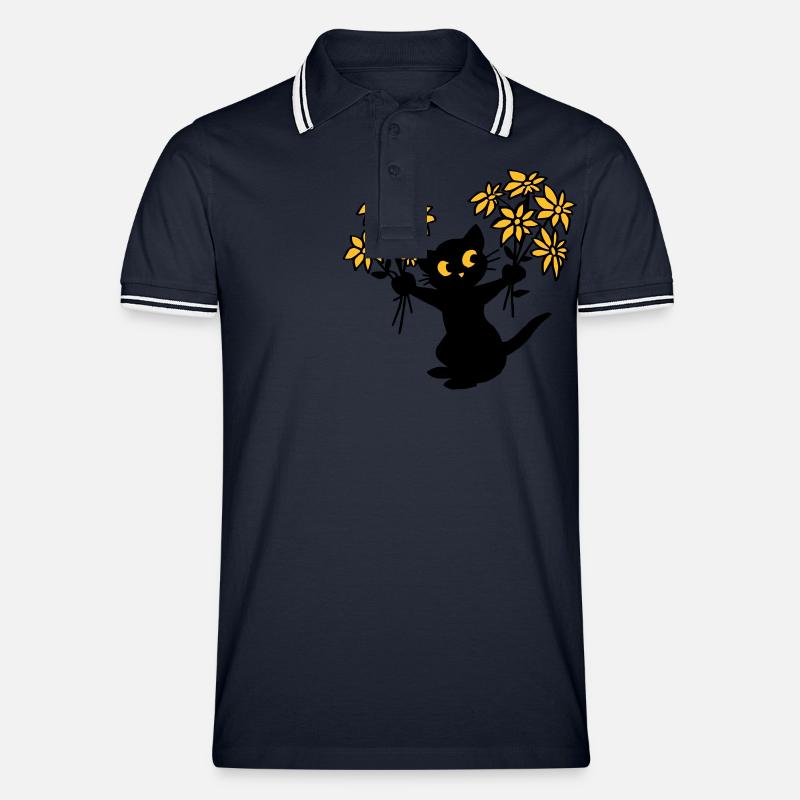 Die Katze mit Blumen - Männer Tipped Poloshirt - Navy/Weiß