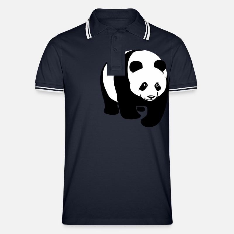 panda bär bear - Männer Tipped Poloshirt - Navy/Weiß