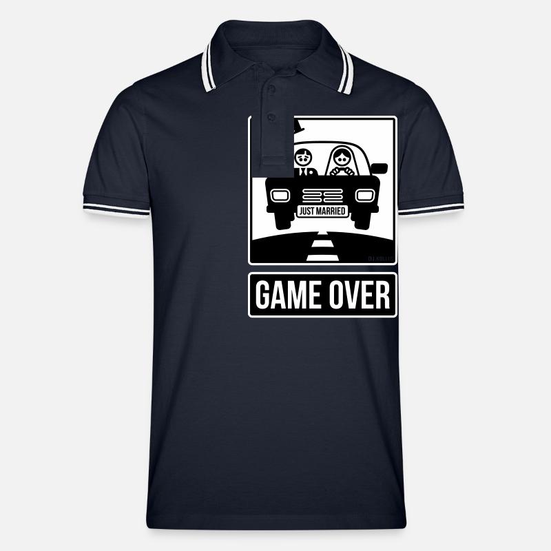 Just Married – Game Over (2C) - Männer Tipped Poloshirt - Navy/Weiß