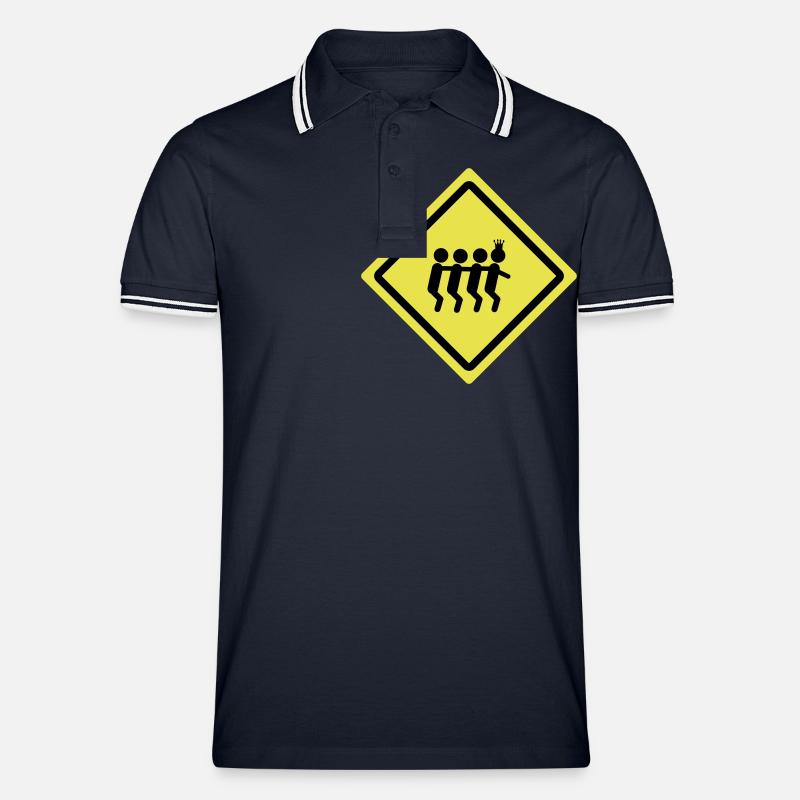 party train roadsign - Männer Tipped Poloshirt - Navy/Weiß