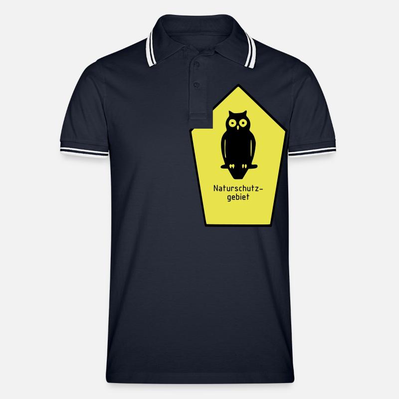 Schild Naturschutzgebiet / Eule - Männer Tipped Poloshirt - Navy/Weiß