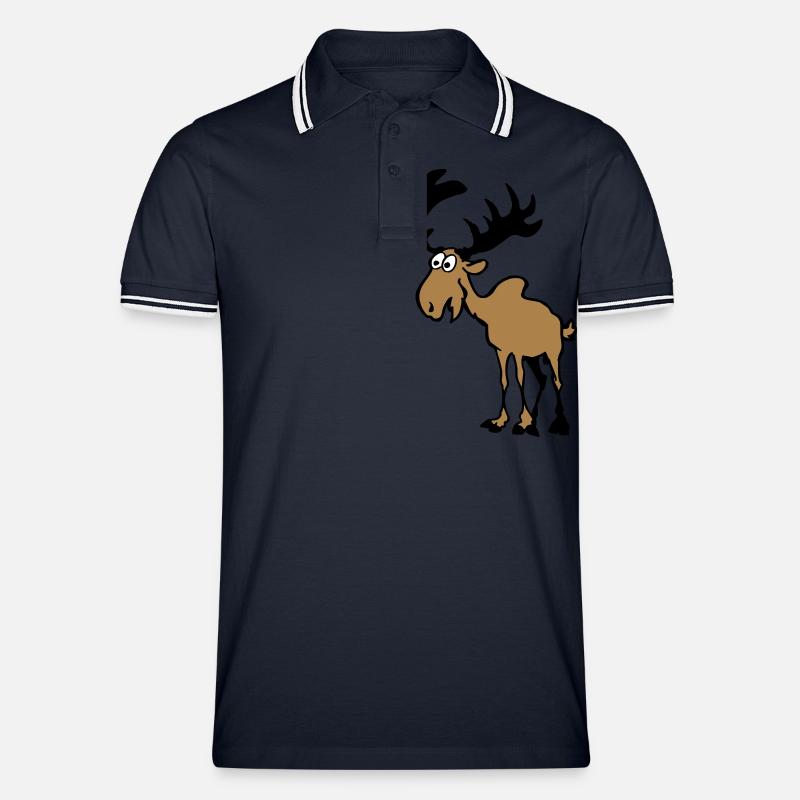 Elch - Männer Tipped Poloshirt - Navy/Weiß