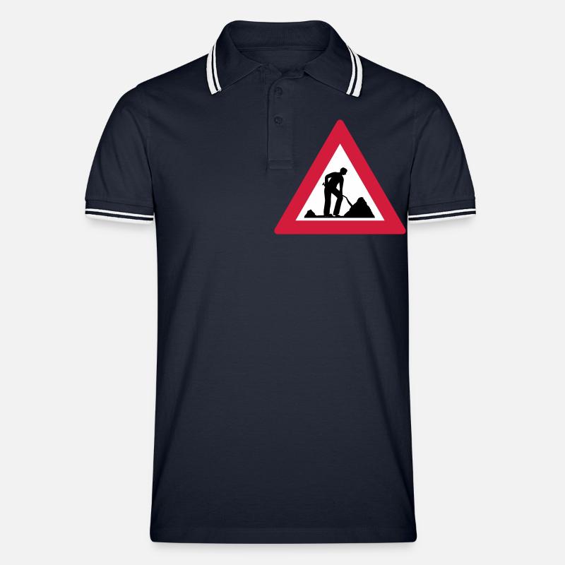 Men at Work Warnung - Männer Tipped Poloshirt - Navy/Weiß