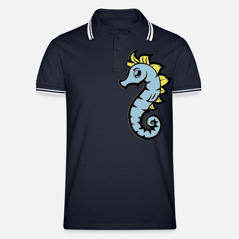 seepferd seepferdchen comic - Männer Tipped Poloshirt - Navy/Weiß