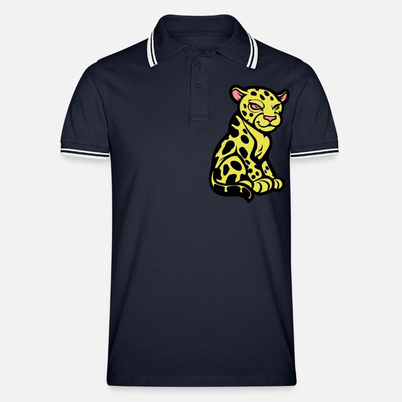 gepard tier comic - Männer Tipped Poloshirt - Navy/Weiß