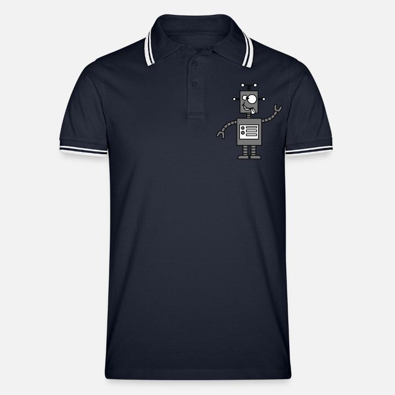 Funny Crazy Robot - Männer Tipped Poloshirt - Navy/Weiß