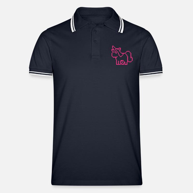 pixel einhorn - Männer Tipped Poloshirt - Navy/Weiß