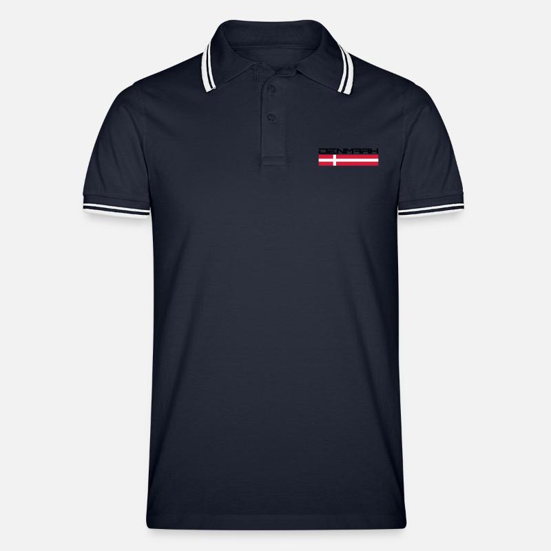 Denmark Logo Design - Männer Tipped Poloshirt - Navy/Weiß