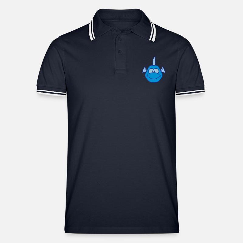 Funny Comic Fish - Männer Tipped Poloshirt - Navy/Weiß