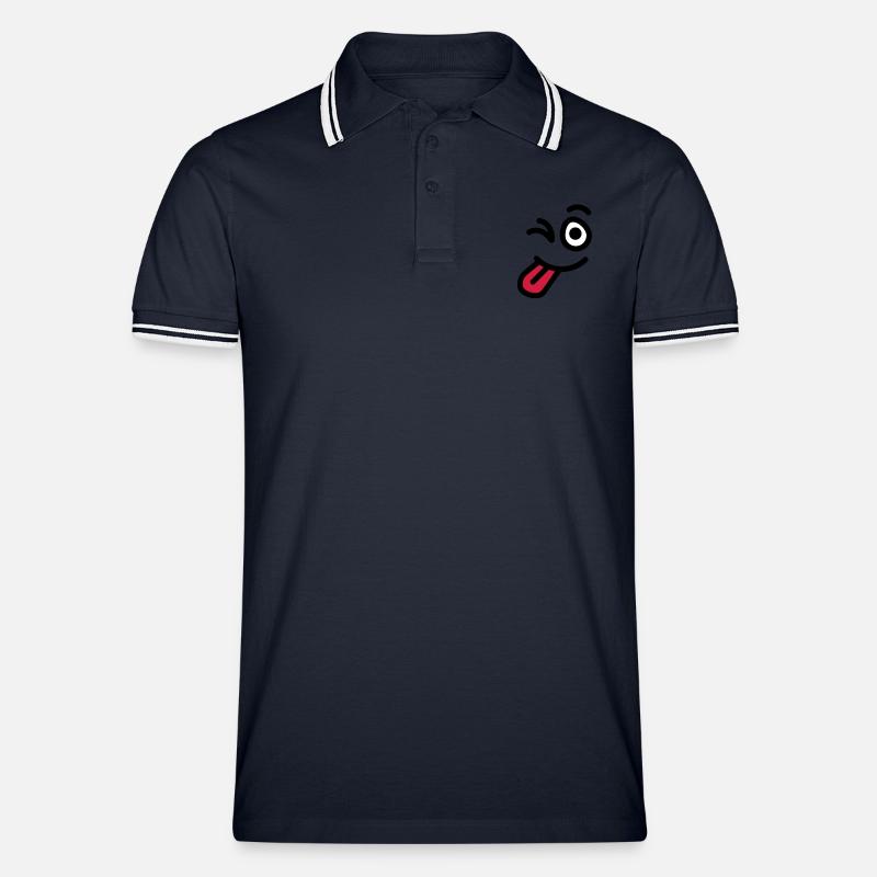 wink_face - Männer Tipped Poloshirt - Navy/Weiß