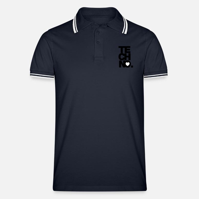 I love TECHNO - Männer Tipped Poloshirt - Navy/Weiß