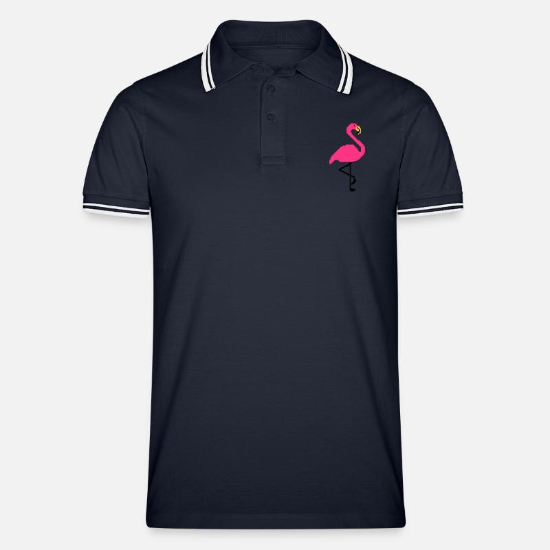 Flamingo PIxel Art - Männer Tipped Poloshirt - Navy/Weiß