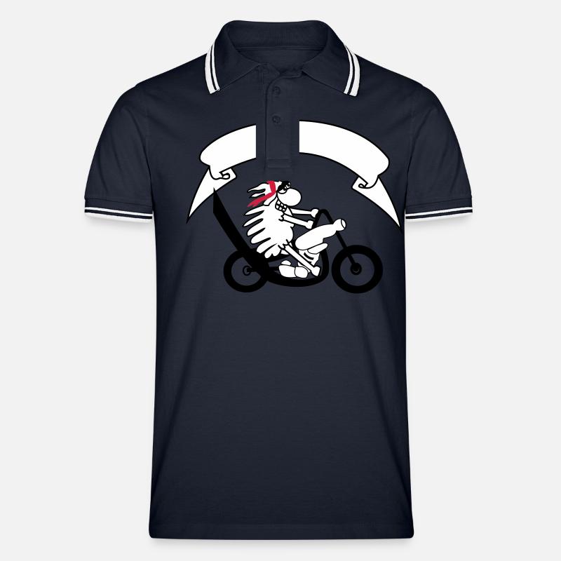 Bikerschaf mit Banner - Männer Tipped Poloshirt - Navy/Weiß