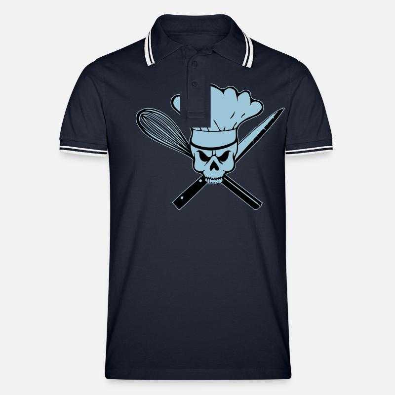 Koch Pirat oder Rebell Totenkopf - Männer Tipped Poloshirt - Navy/Weiß