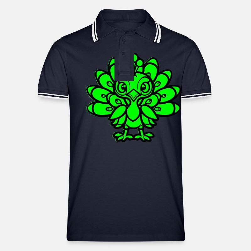 pfau comic tier - Männer Tipped Poloshirt - Navy/Weiß