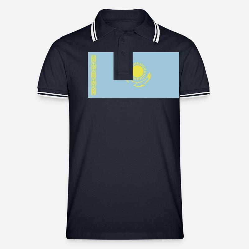 Kasachstan Flagge / Drapeau Kasachstan - Männer Tipped Poloshirt - Navy/Weiß