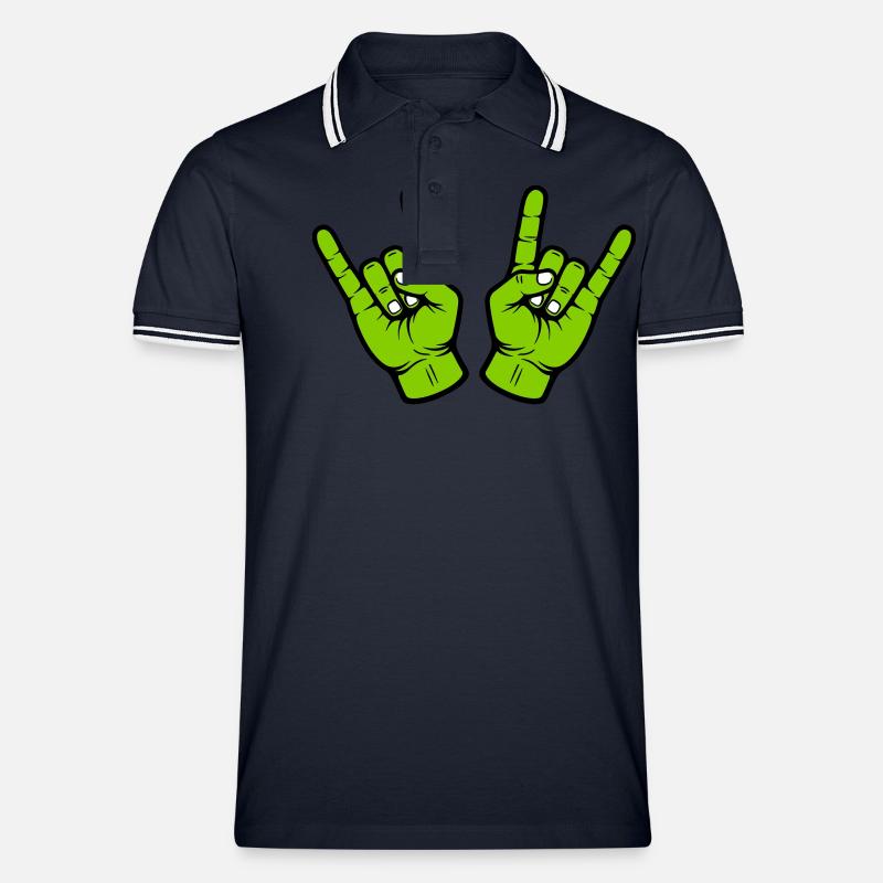 Party Hand Rock Zeichen - Männer Tipped Poloshirt - Navy/Weiß