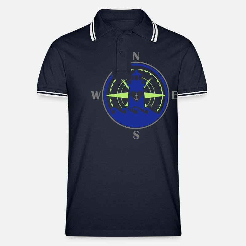 kompass anker herz - Männer Tipped Poloshirt - Navy/Weiß