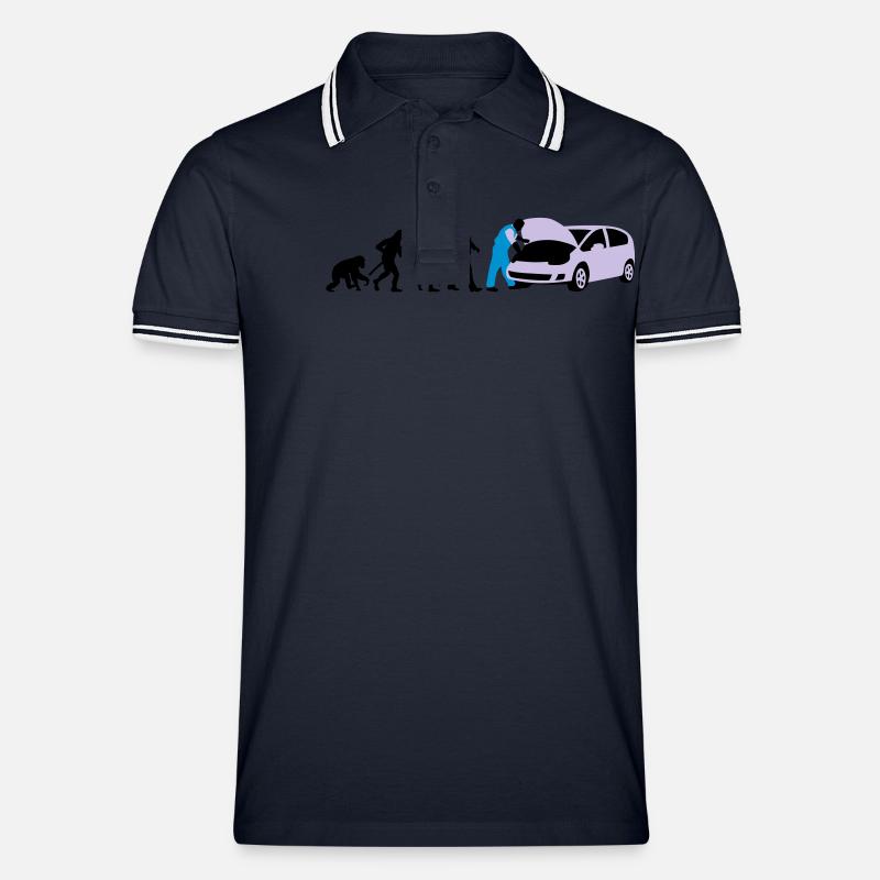 evolution_kfz_mechaniker_122013_b_3c - Männer Tipped Poloshirt - Navy/Weiß