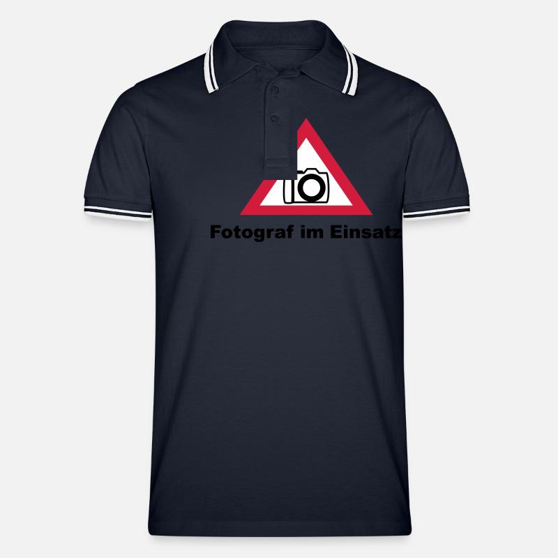 Fotograf im Einsatz - Männer Tipped Poloshirt - Navy/Weiß