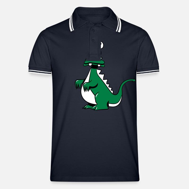 Drachen witzig - Männer Tipped Poloshirt - Navy/Weiß