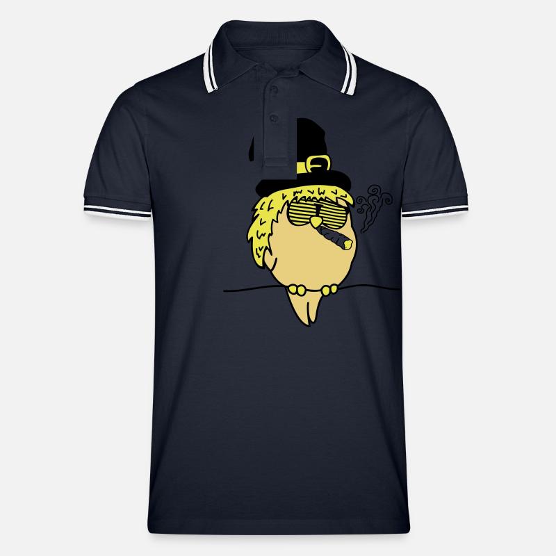 bird_witch_smoke_02 - Männer Tipped Poloshirt - Navy/Weiß
