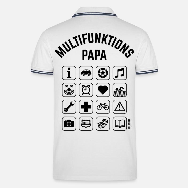 Multifunktions Papa (16 Icons) - Männer Tipped Poloshirt - Weiß/Navy