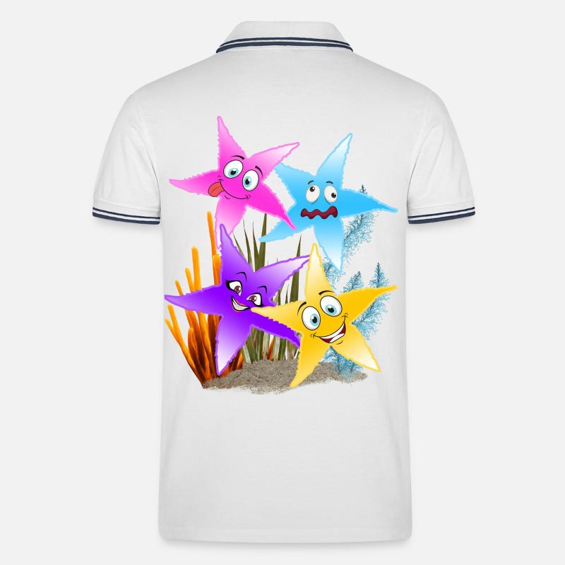 Buntes Seestern-Quartett Unterwasser - Männer Tipped Poloshirt - Weiß/Navy