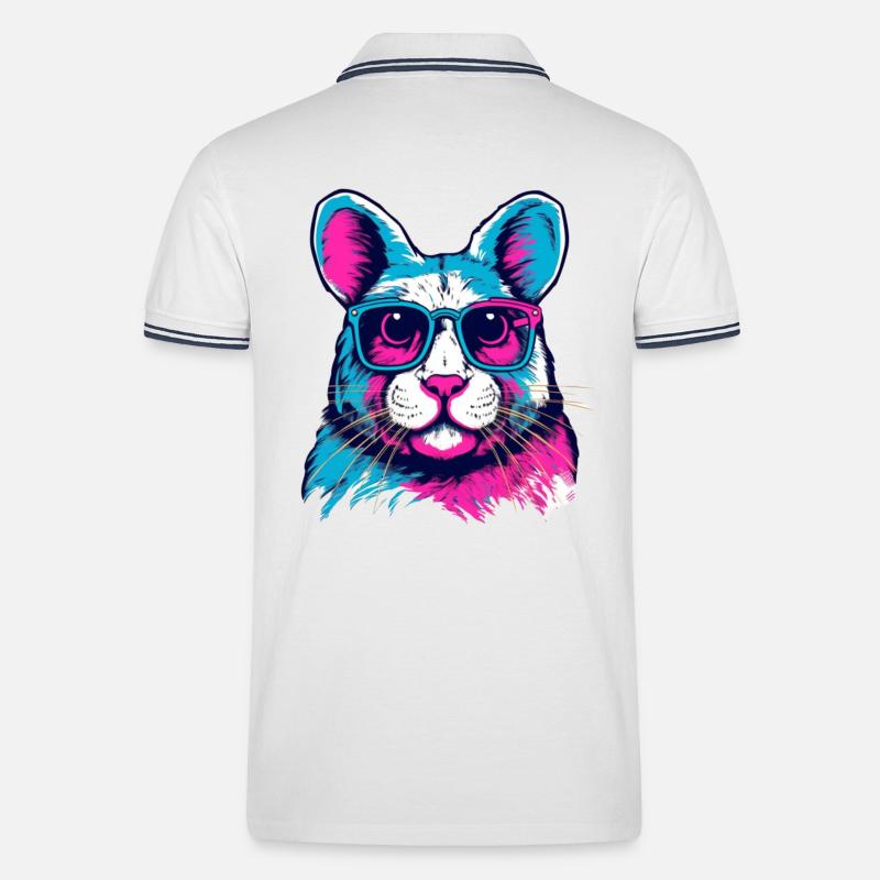 Neonfarben-Hund mit Sonnenbrille - Männer Tipped Poloshirt - Weiß/Navy