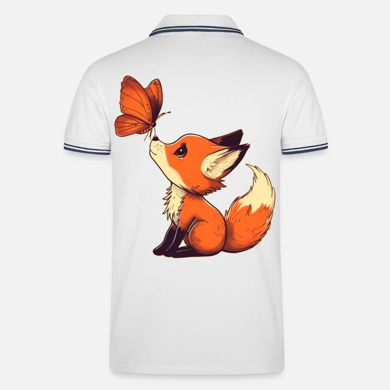 Fuchs mit Schmetterling - Männer Tipped Poloshirt - Weiß/Navy