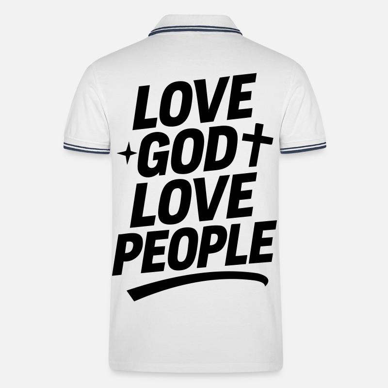 Liebe Gott und liebe Deinen Nächsten - Männer Tipped Poloshirt - Weiß/Navy