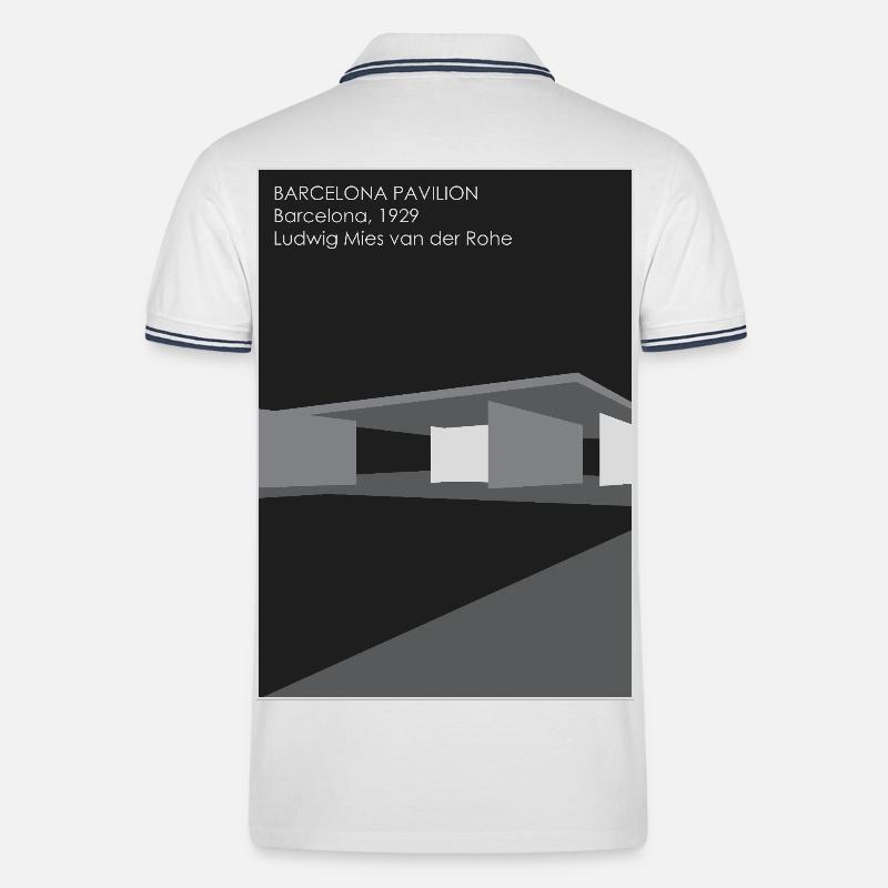 Moderne Architektur: Barcelona Pavillon - Männer Tipped Poloshirt - Weiß/Navy