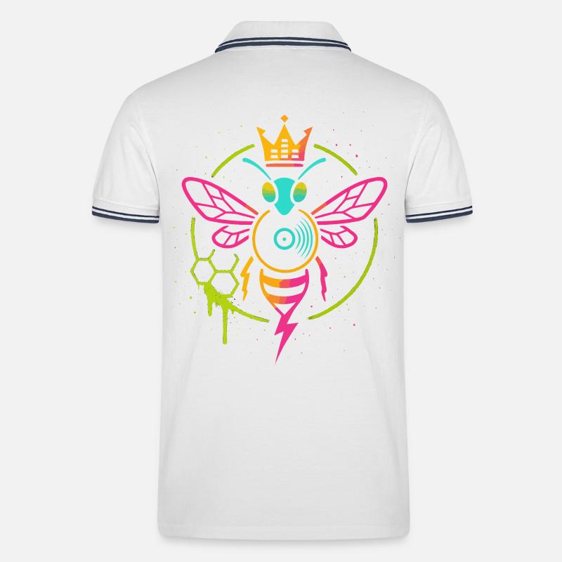 Neon Queen Bee, Electro Hive Beats - Männer Tipped Poloshirt - Weiß/Navy