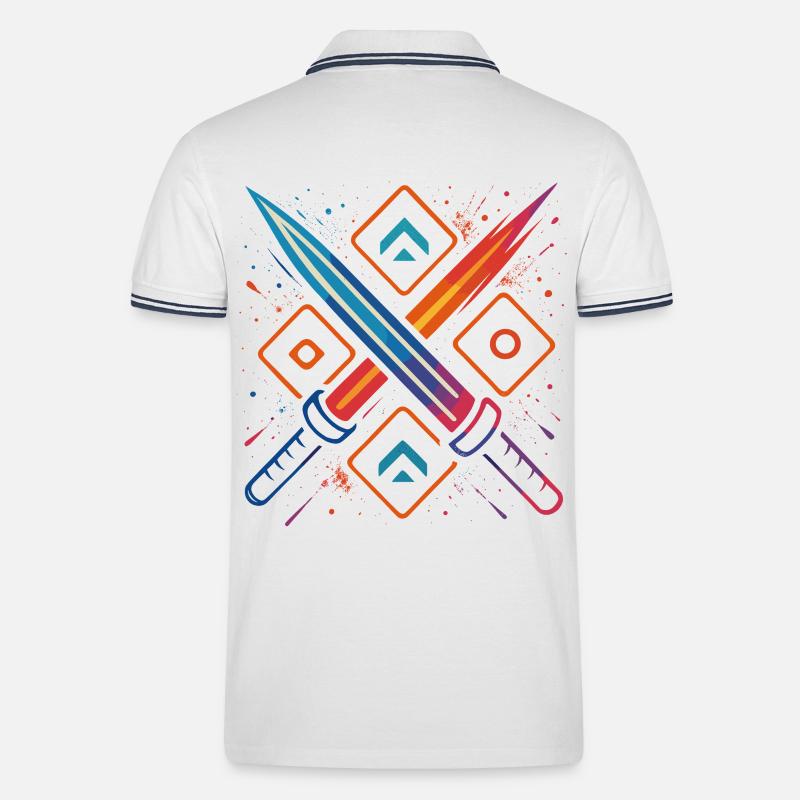 Gaming Schwerter Neon - Männer Tipped Poloshirt - Weiß/Navy
