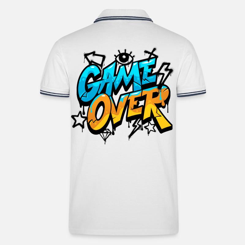 Game Over Graffiti Neon Gradient - Männer Tipped Poloshirt - Weiß/Navy