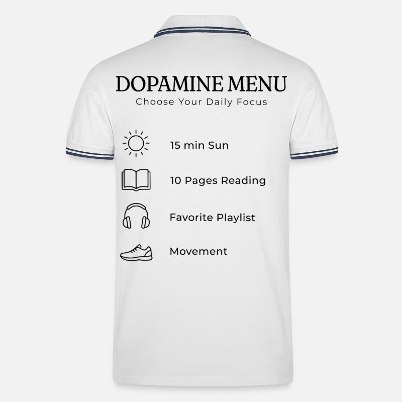 Dopamine Menu Backprint – Aesthetic Self Care - Männer Tipped Poloshirt - Weiß/Navy