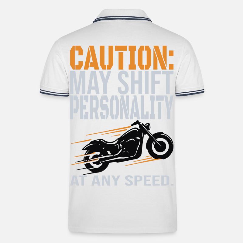 Caution – Personality Shift Biker Design - Men's Tipped Polo Shirt - white/navy