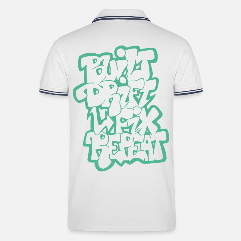 Built Drift Fix Repeat 04 - Männer Tipped Poloshirt - Weiß/Navy