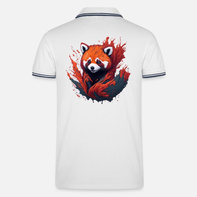 Roter Panda im Farbwirbel - Männer Tipped Poloshirt - Weiß/Navy