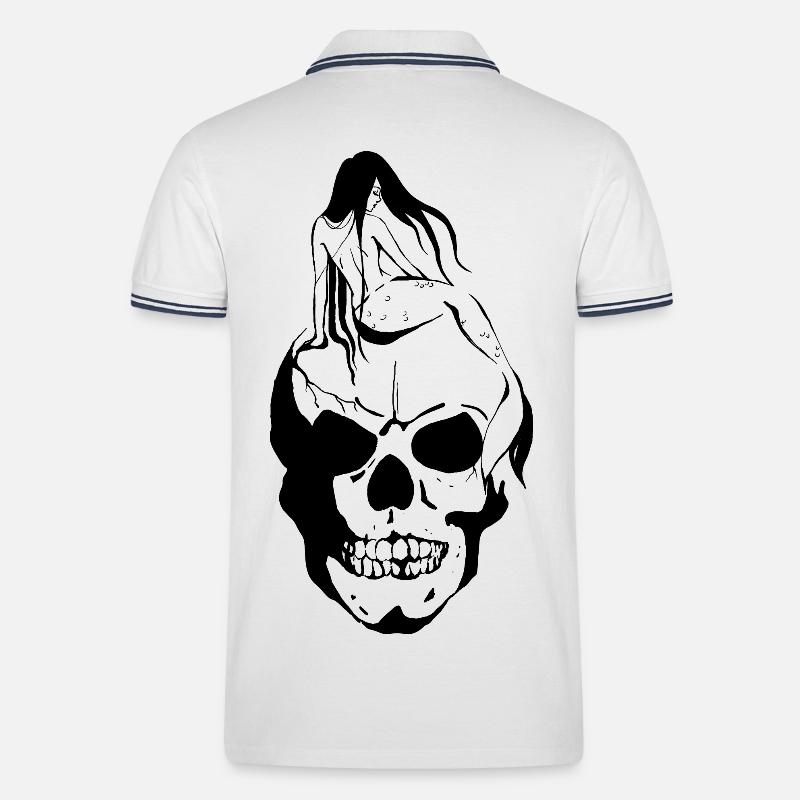 Meerjungfrau auf Schädel - Männer Tipped Poloshirt - Weiß/Navy