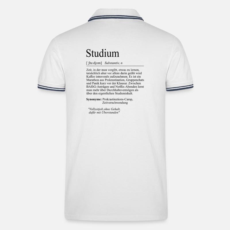 Unispruch "Studium" Student Geschenk, Studenten - Männer Tipped Poloshirt - Weiß/Navy
