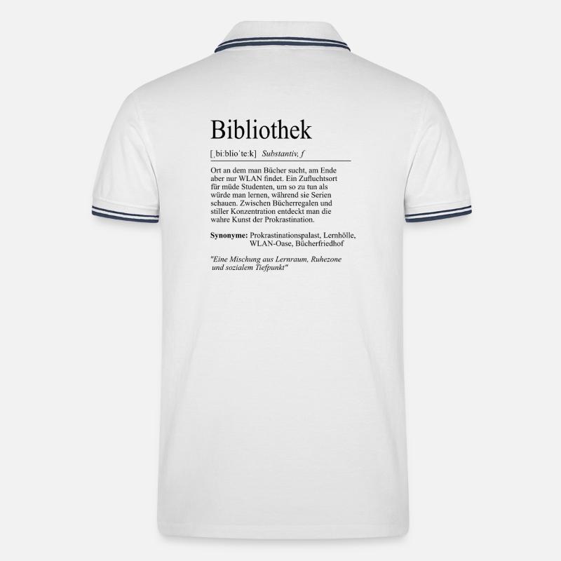 Unispruch "Bibliothek" Student Geschenk, Studenten - Männer Tipped Poloshirt - Weiß/Navy