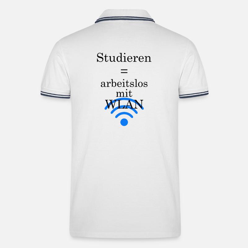 Unispruch "Arbeitslos mit WLAN" Geschenk Studenten - Männer Tipped Poloshirt - Weiß/Navy